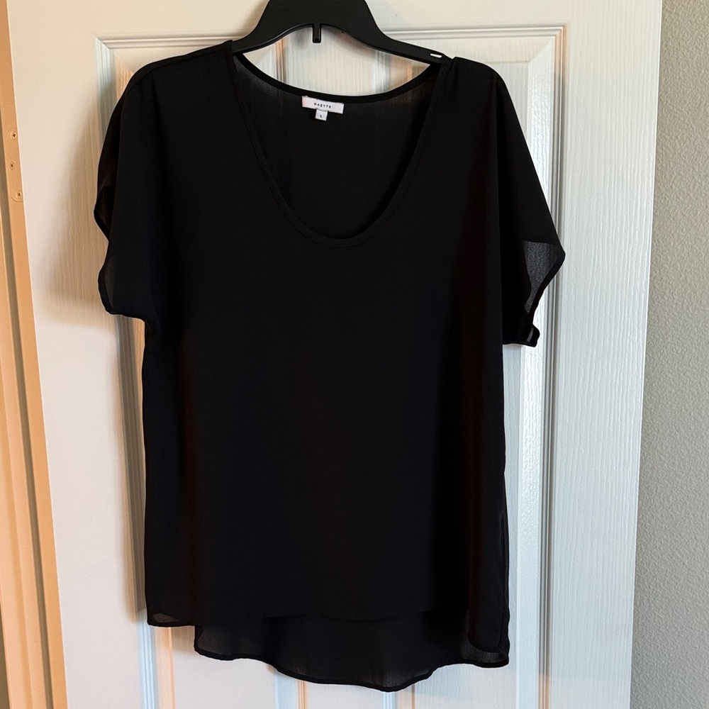 Black Women's Sheer Short Sleeve Blouse -